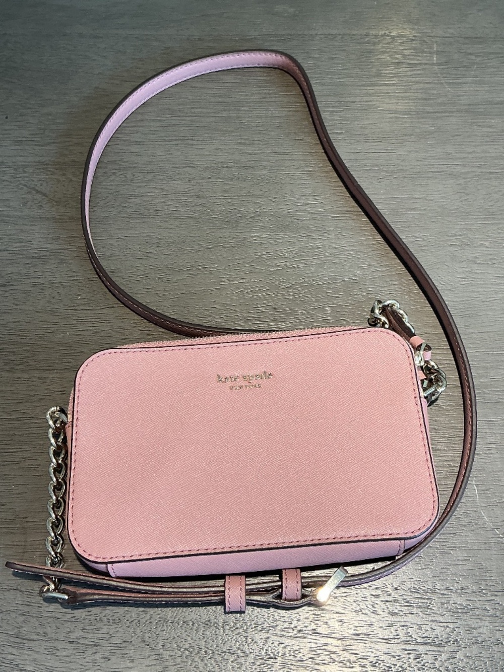 Kate Spade NY Saffiano Leather Camron Mauve Crossbody Bag w/gold chain
